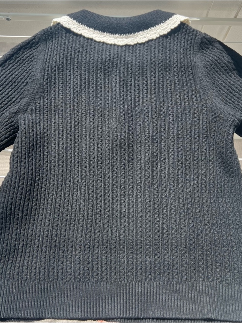 Sézane Frances Black Wool Blend Cable-Knit Sweater with White Collar - Picture 8 of 16